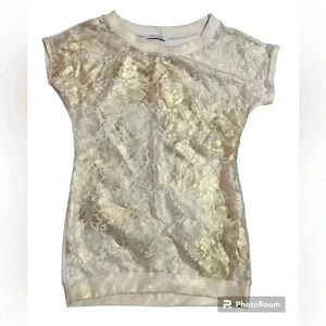 Flavio Castellani shear lace cap sleeve metallic gold spray paint coated top​
